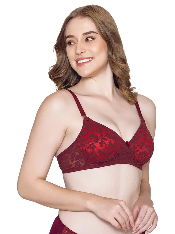 Maroon_Lightly_Padded_Floral_Lace_Set