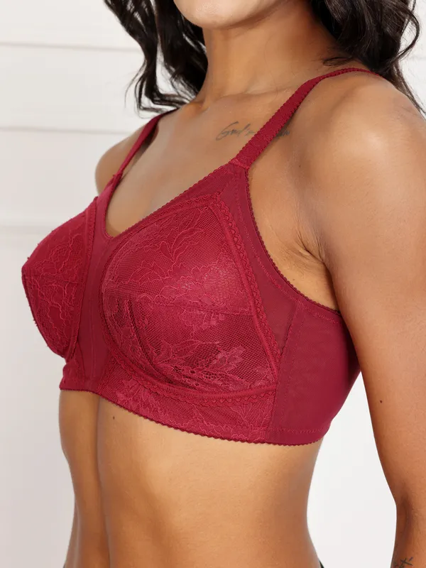Maroon_Full_Support_Luxury_Lace_Minimizer_Non_Padded_Bra