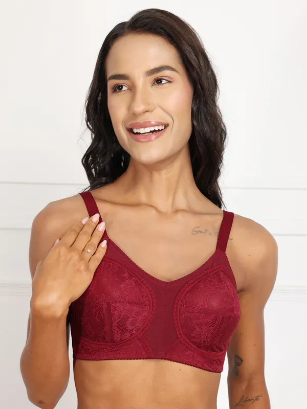 Maroon_Full_Support_Luxury_Lace_Minimizer_Non_Padded_Bra
