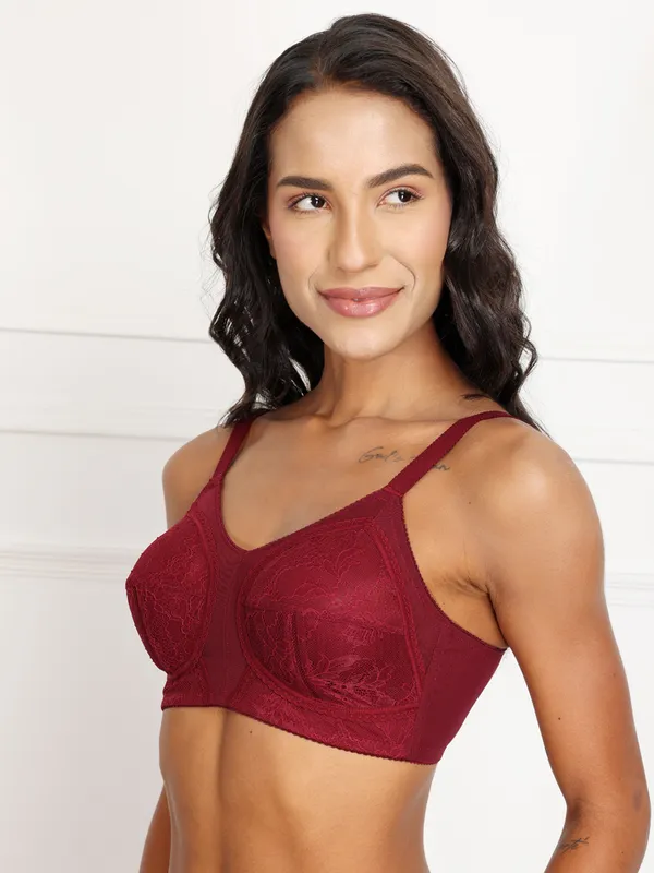 Maroon_Full_Support_Luxury_Lace_Minimizer_Non_Padded_Bra