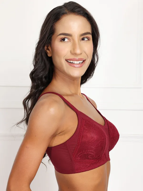 Maroon_Full_Support_Luxury_Lace_Minimizer_Non_Padded_Bra