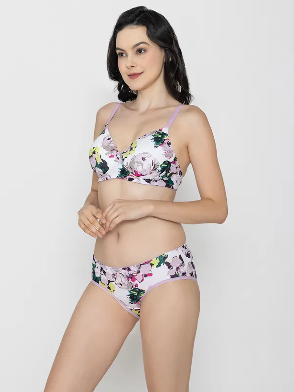 White_Floral_Lightly_Padded_Cotton_Print_Bra_Set