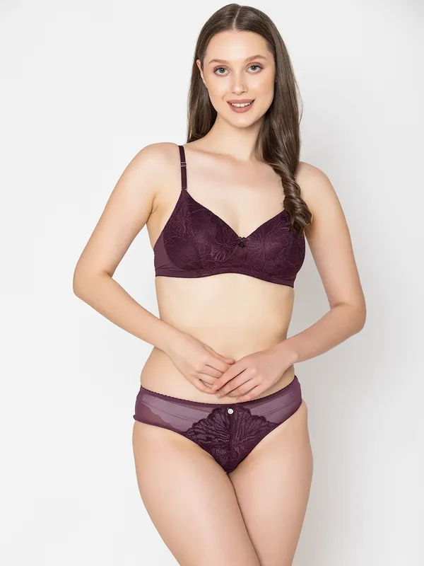 Wine_Lightly_Padded_Floral_Lace_Set