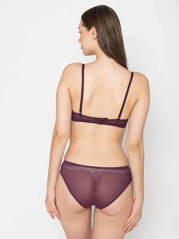 Wine_Lightly_Padded_Floral_Lace_Set
