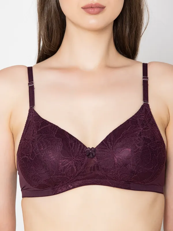 Wine_Lightly_Padded_Floral_Lace_Set