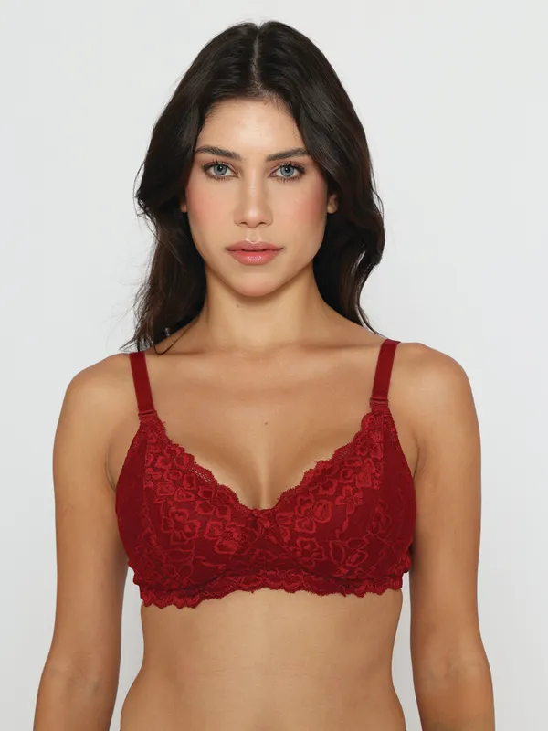 Maroon_Lightly_Padded_Floral_Lace_Set