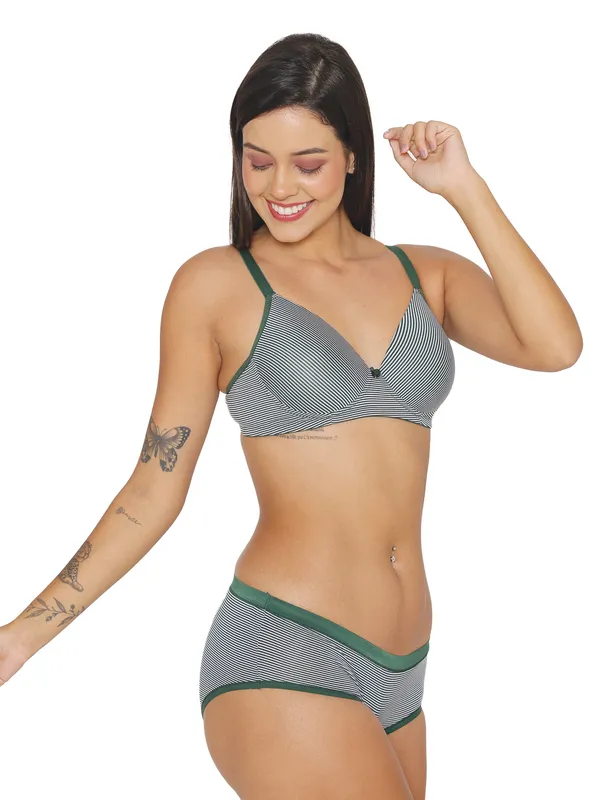 Olive_Lightly_Padded_Stiper_Bra_Set