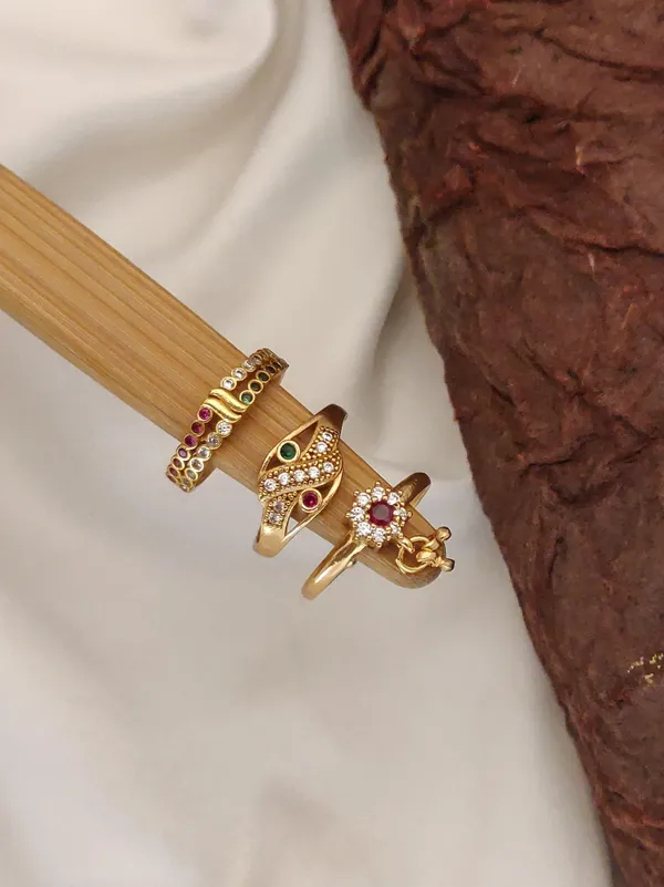 3_Pcs_Of_High_Gold_Plated_Alia_Adjustable_diamond_rings_For_women