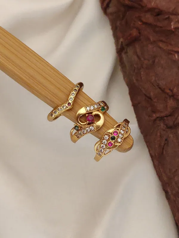3_Pcs_Of_High_Gold_Plated_Avnika_Adjustable_diamond_rings_For_women