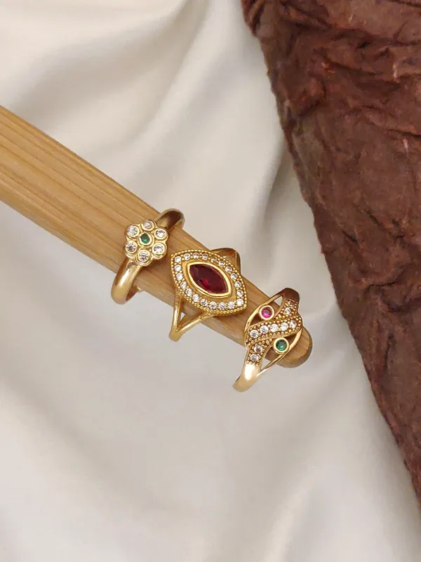 3_Pcs_Of_High_Gold_Plated_Krisha_Adjustable_diamond_rings_For_women