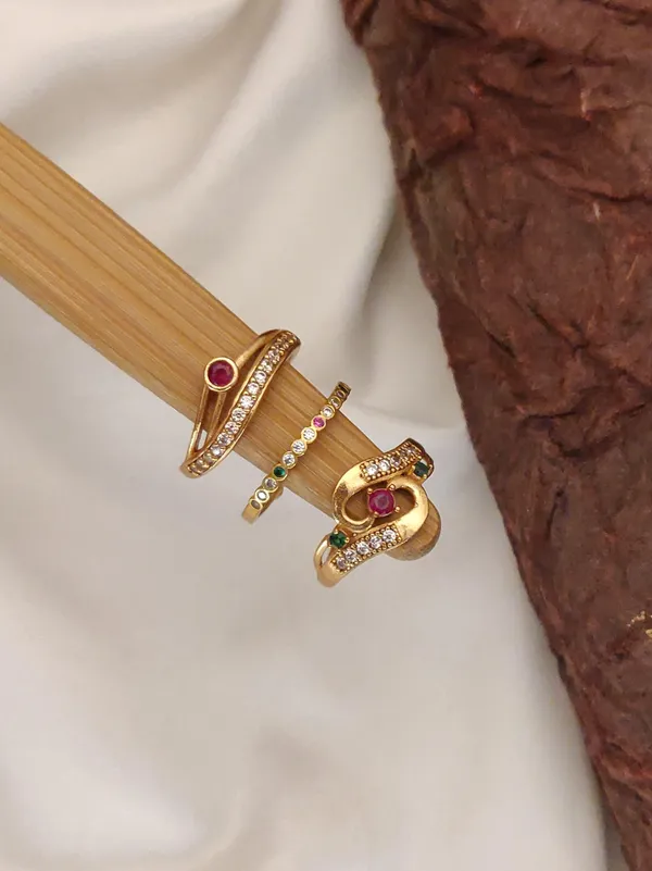 3_Pcs_Of_High_Gold_Plated_Nandini_Adjustable_diamond_rings_For_women