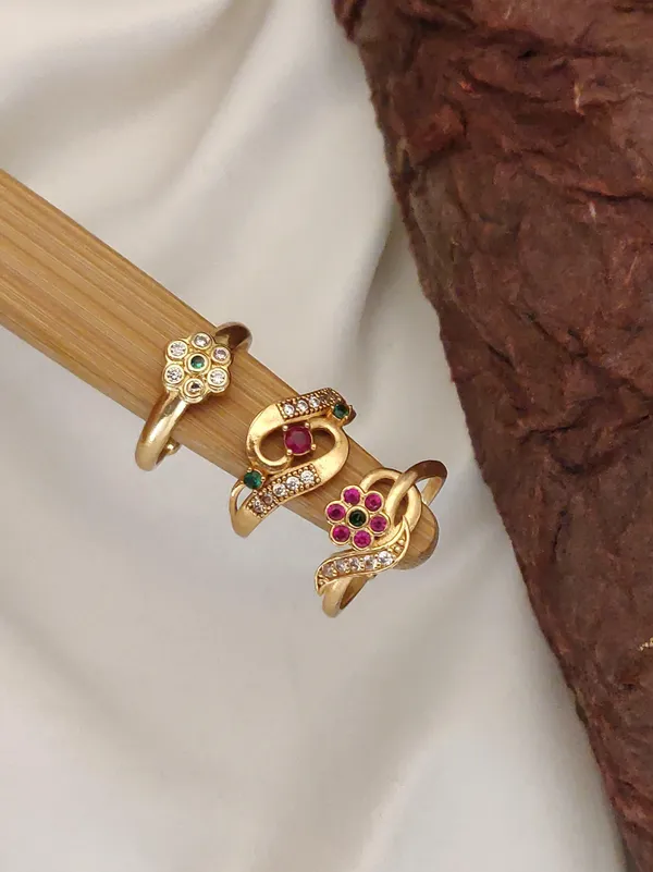 3_Pcs_Of_High_Gold_Plated_Rajal_Adjustable_diamond_rings_For_women