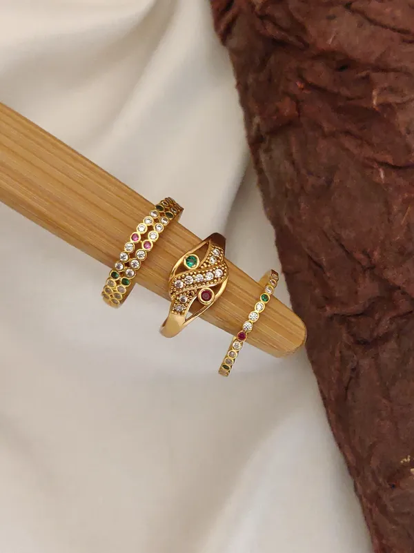 3_Pcs_Of_High_Gold_Plated_Ritu_Adjustable_diamond_rings_For_women