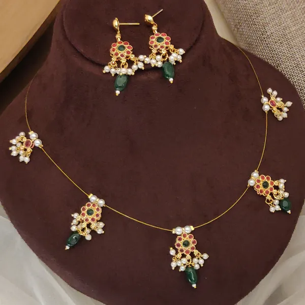 Gold_Royal_Emerald_Drop_Necklace_Set_?Polki_Kundan_&_Green_Pearl_Elegance_For_women