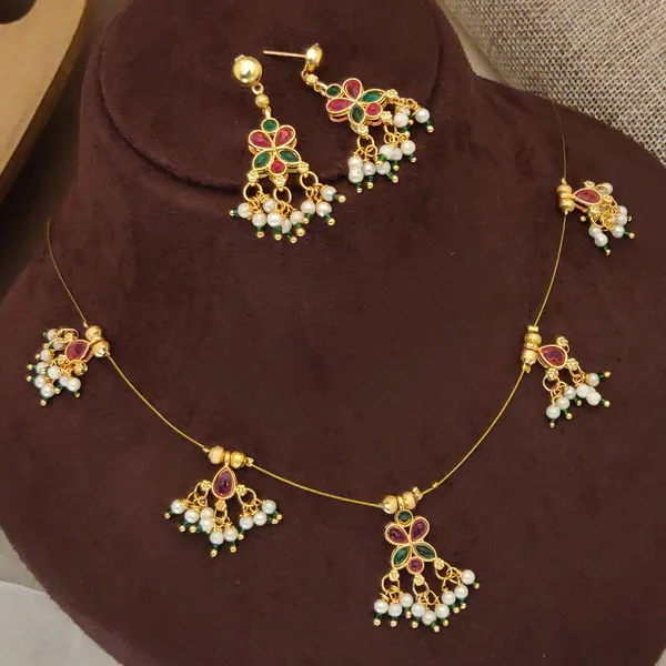 Gold_Royal_Emerald_Drop_Necklace_Set_Polki_Kundan_&_Delicate_White_Pearl_Elegance_For_women