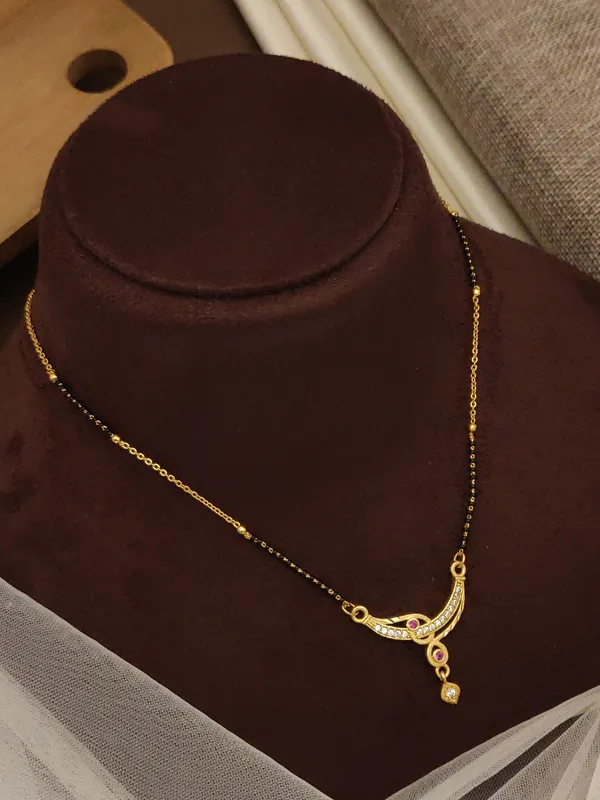 Misha_Designer_Rose_Gold_Plate_With_white_stone_Mangalsutra_For_women
