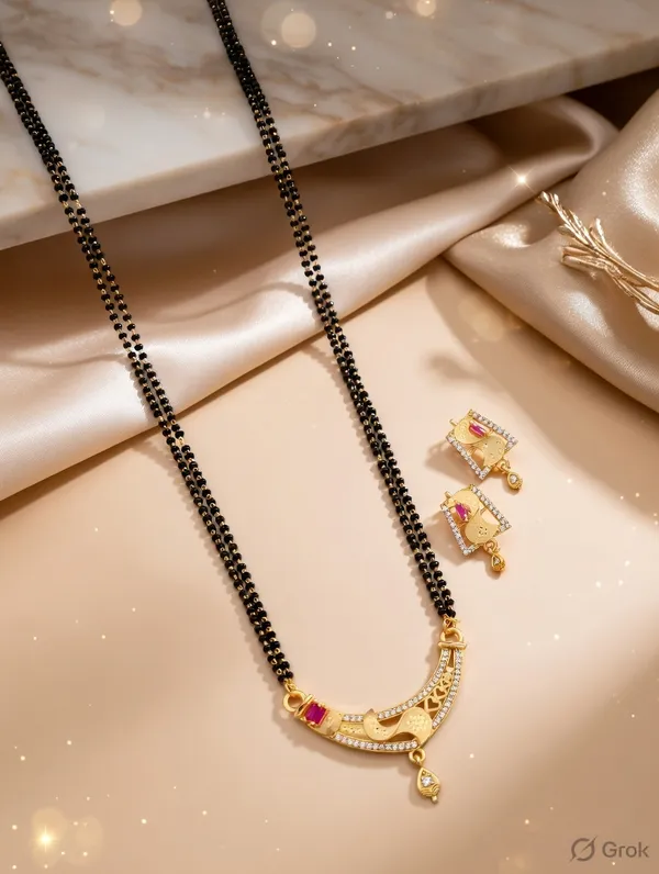 Geometric_Crescent_Ruby_Mangalsutra_Set_�_Gold_Plated_Rectangular_Drop_Earrings