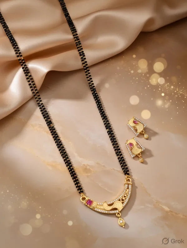 Geometric_Crescent_Ruby_Mangalsutra_Set_�_Gold_Plated_Rectangular_Drop_Earrings