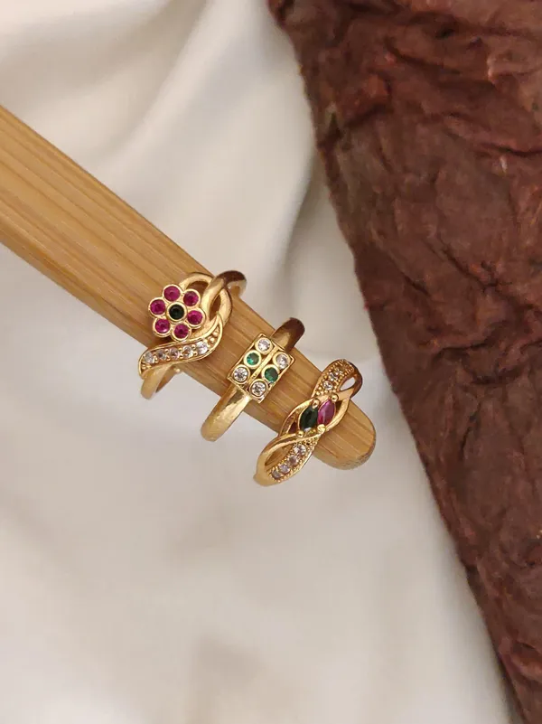 3_Pcs_Of_High_Gold_Plated_Dhruvi_Adjustable_diamond_rings_For_women