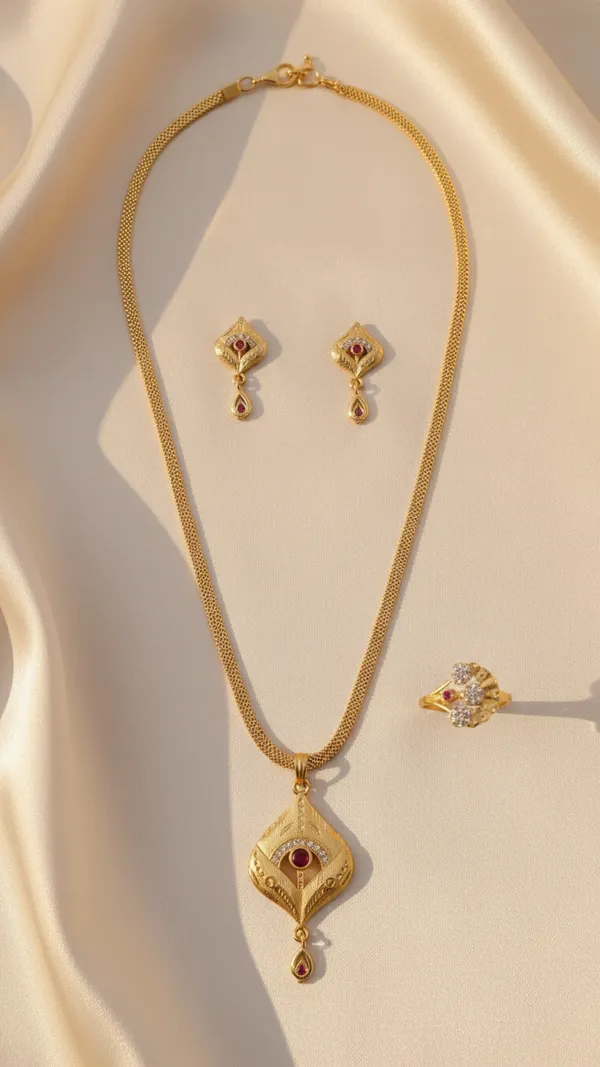 Traditional_Gold-Plated_Designer_Pendant_Set_with_Matching_Ring_|_Ruby_&_CZ_Stone_Temple_Jewelry