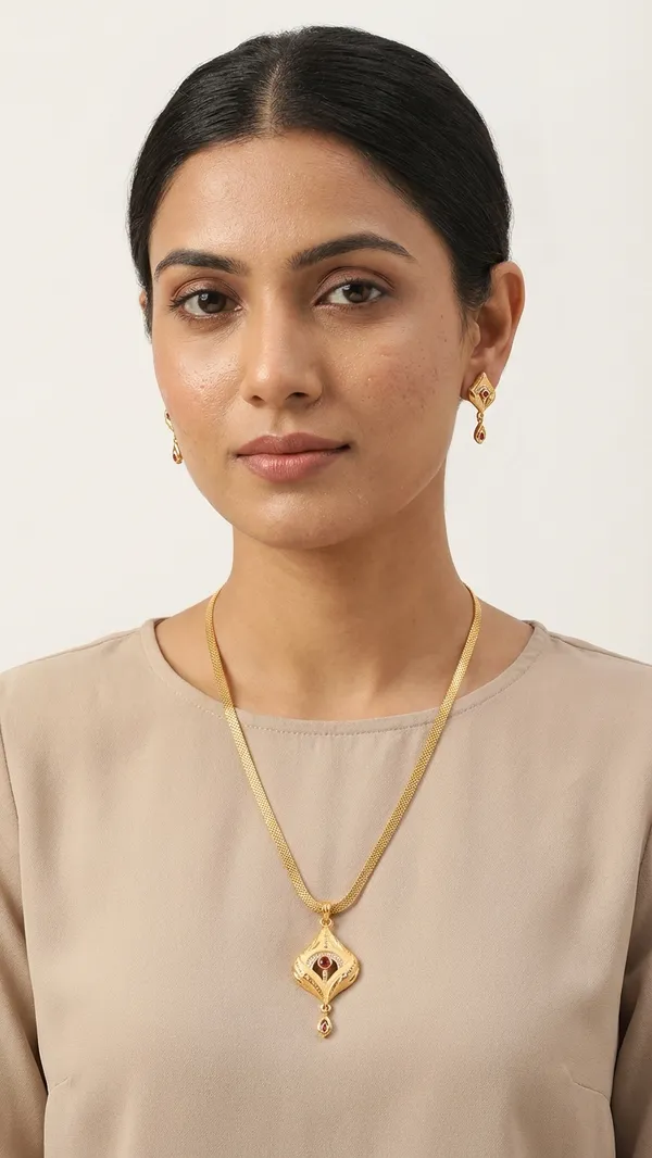 Traditional_Gold-Plated_Designer_Pendant_Set_with_Matching_Ring_|_Ruby_&_CZ_Stone_Temple_Jewelry