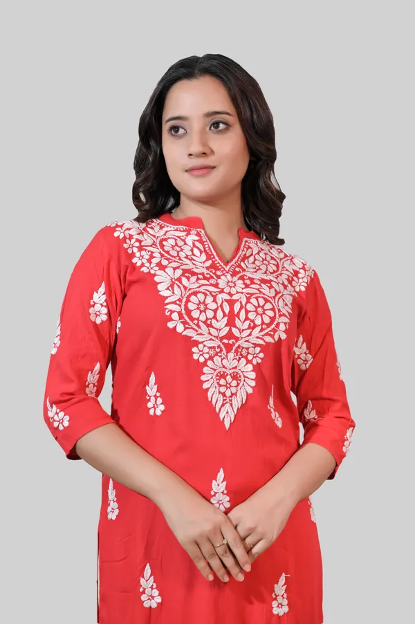 Red_Chikankari_Kurti_for_Women