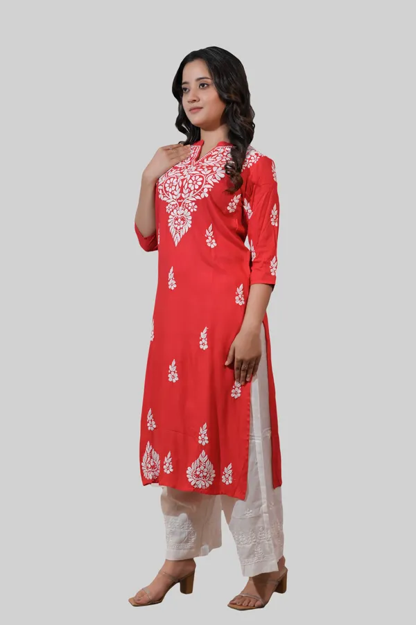 Red_Chikankari_Kurti_for_Women