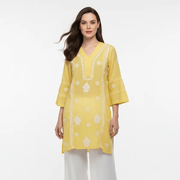 Yellow_Chikankari_Kurti_for_Women