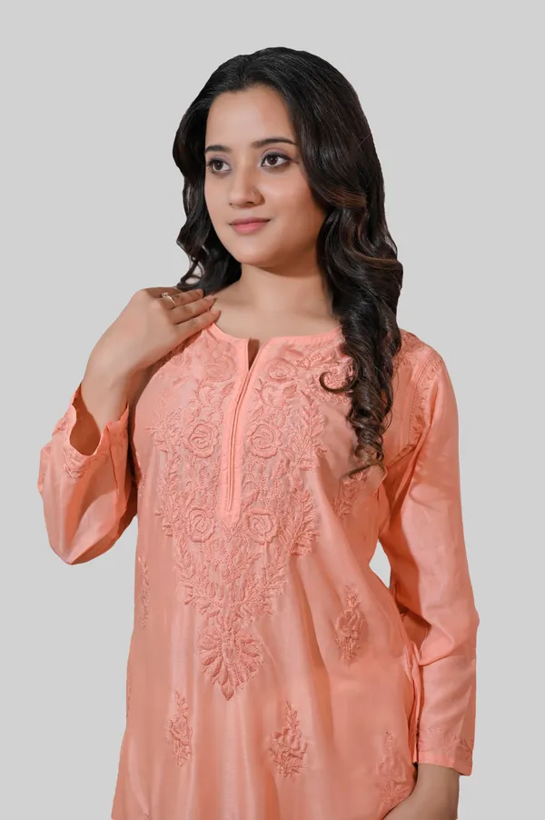 Peach_Chikankari_Kurti_for_Women