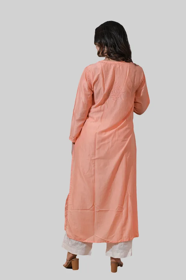 Peach_Chikankari_Kurti_for_Women