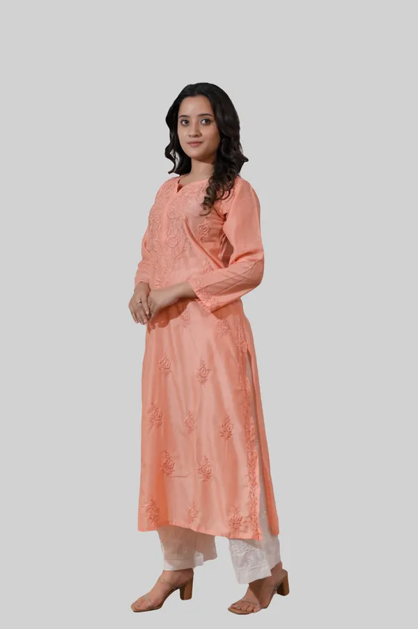 Peach_Chikankari_Kurti_for_Women
