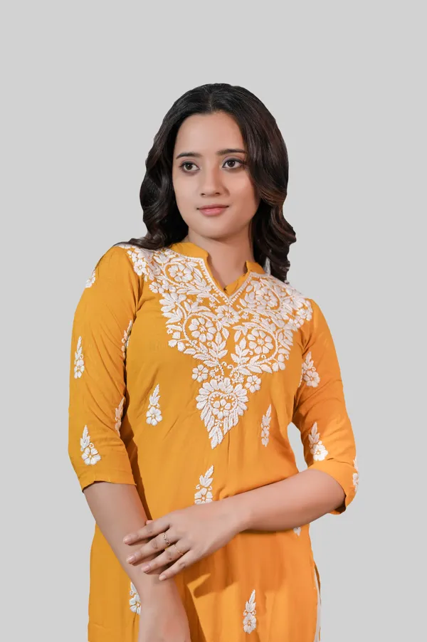 Mustard_Chikankari_Kurti_for_Women