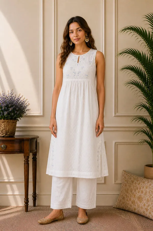 White_Sleeveless_Chikankari_Kurti_for_Women