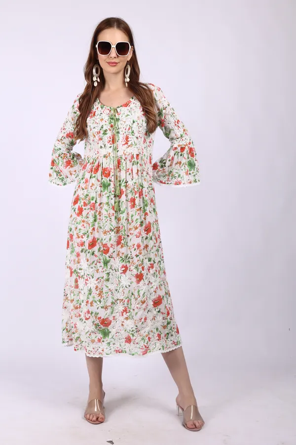 White_Mall_Print_Mall_Cotton_Chikankari_Gown_For_Women