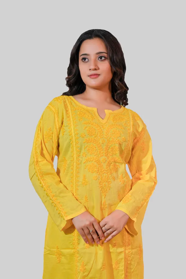 Mustard_Chikankari_Kurti_for_Women