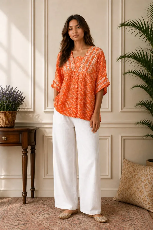Orange_Chikankari_Top_for_Women