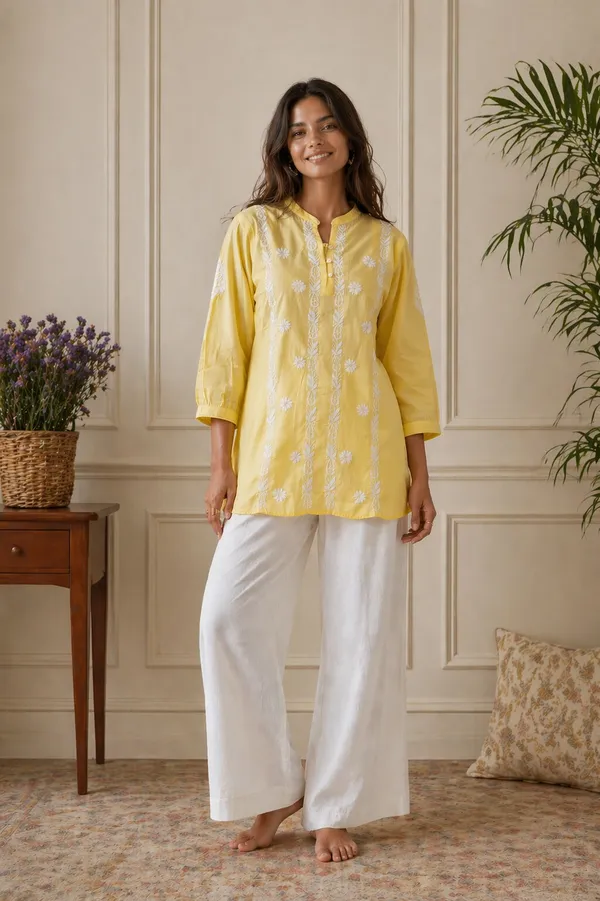 Yellow_Chikankari_Top_for_Women