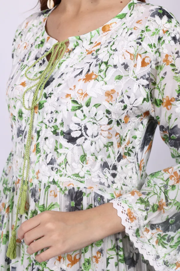 White_Mall_Print_Mall_Cotton_Chikankari_Gown_For_Women