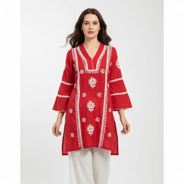 Red_Chikankari_Kurti_for_Women