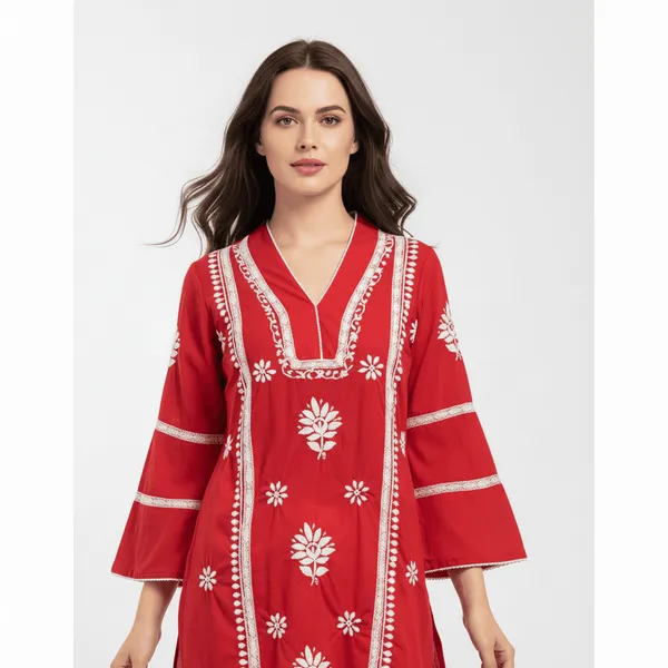 Red_Chikankari_Kurti_for_Women