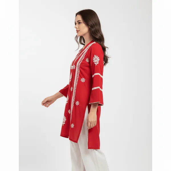 Red_Chikankari_Kurti_for_Women