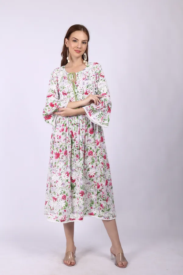 White_Mall_Print_Mall_Cotton_Chikankari_Gown_For_Women