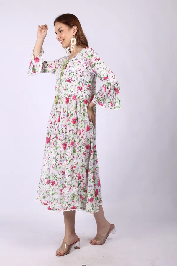 White_Mall_Print_Mall_Cotton_Chikankari_Gown_For_Women
