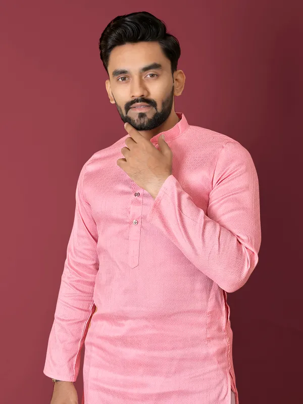 Pink_Polyester_Printed_Kurta_For_Men