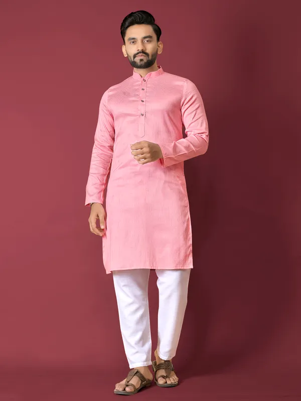 Pink_Polyester_Printed_Kurta_For_Men