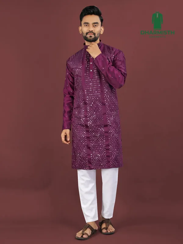 Purple_Polyester_Printed_Kurta_For_Men