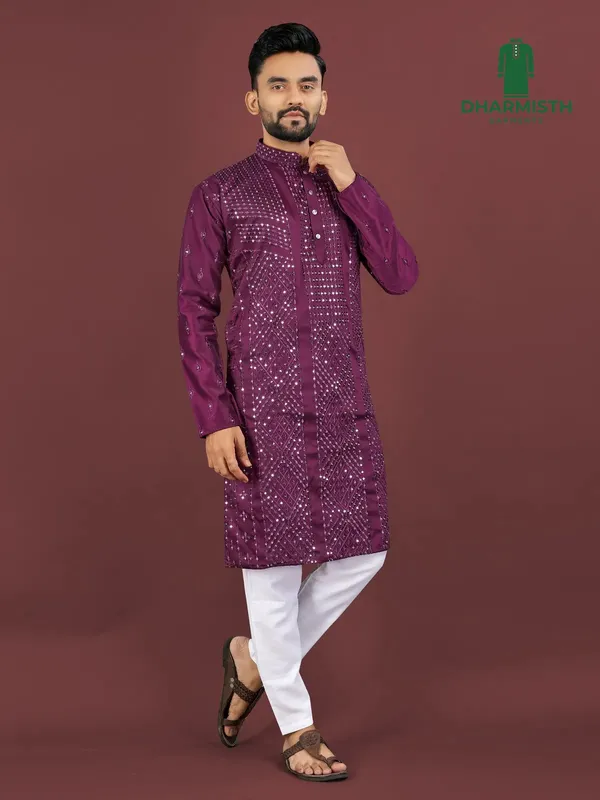 Purple_Polyester_Printed_Kurta_For_Men