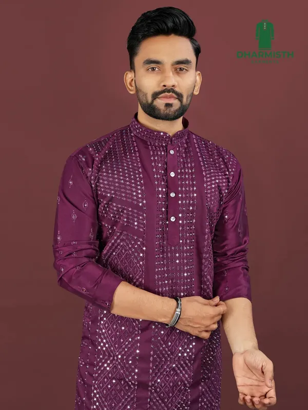 Purple_Polyester_Printed_Kurta_For_Men