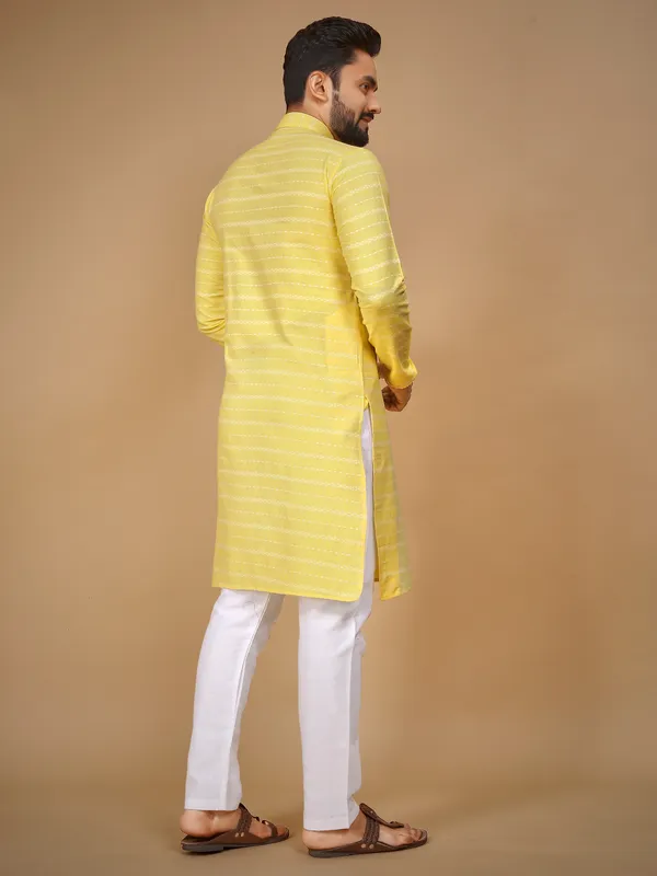 Yellow_Polyester_Printed_Kurta_For_Men
