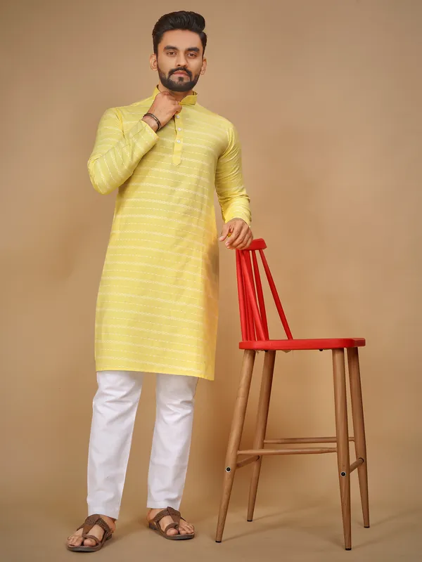 Yellow_Polyester_Printed_Kurta_For_Men
